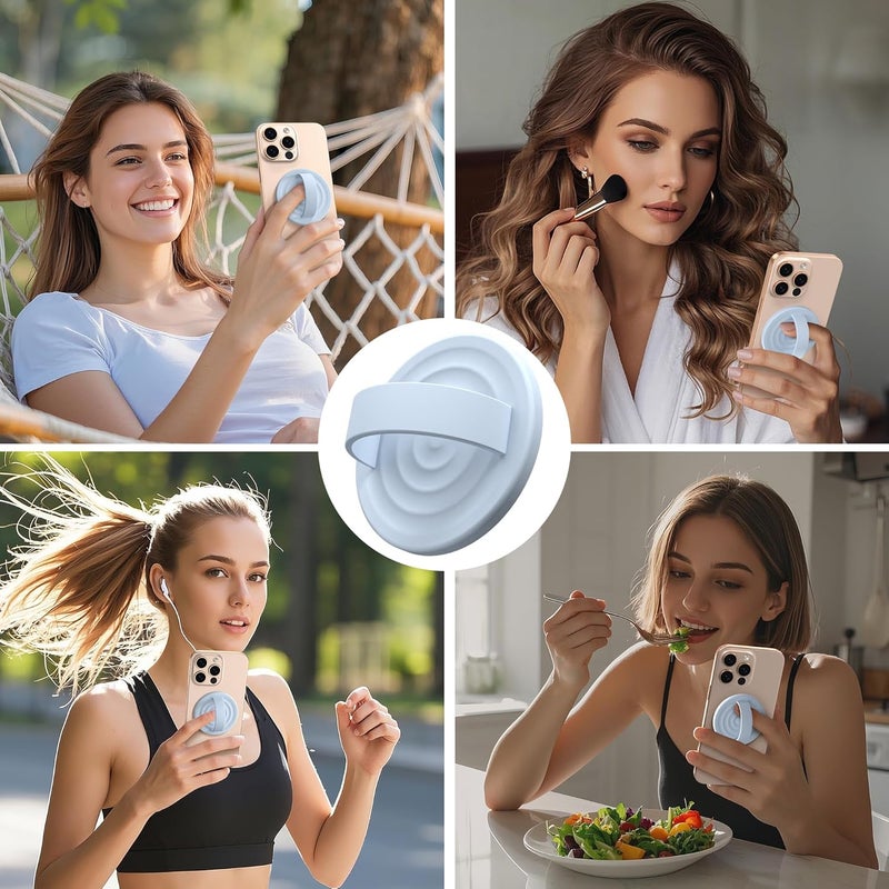 COFFKER Magnetic Phone Grip Ring Holder, Liquid Silicone Magnet Cell Phone Grip Finger Loop, Compatible with Magsafe, Back of Phone for iPhone 17/16/15/14/13/12 Series, Baby Blue - Image 2